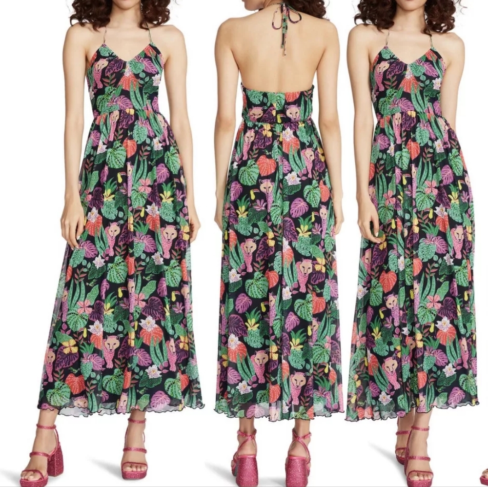 Betsey Johnson Floral Maxi Dress - Black, Pink, Green